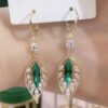 1pair Sparkling Zirconia Green Leaf Hoop Earrings, Elegant Party Jewelry Birthday Gift For Teen Girls
