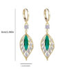 1pair Sparkling Zirconia Green Leaf Hoop Earrings, Elegant Party Jewelry Birthday Gift For Teen Girls