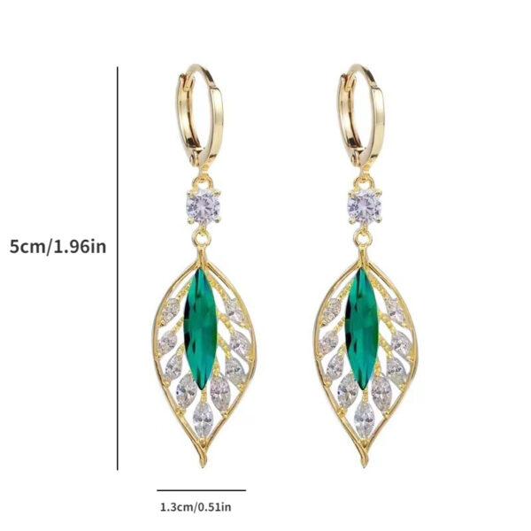 1pair Sparkling Zirconia Green Leaf Hoop Earrings, Elegant Party Jewelry Birthday Gift For Teen Girls