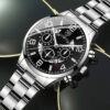 3pcs Set Luxury Business Golden Wristwatch, Stainless Steel Date Pointer Quartz Wrist Watch & Bracelet & Necklace
