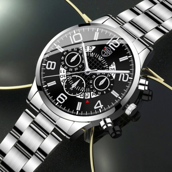 3pcs Set Luxury Business Golden Wristwatch, Stainless Steel Date Pointer Quartz Wrist Watch & Bracelet & Necklace