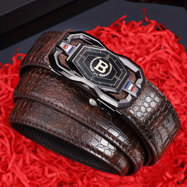 Men's Leather Belt With Automatic Buckle, Two-Layer Cowhide, Simple And Elegant Design For Business And Casual Occasions
