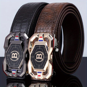 Men's Leather Belt With Automatic Buckle, Two-Layer Cowhide, Simple And Elegant Design For Business And Casual Occasions