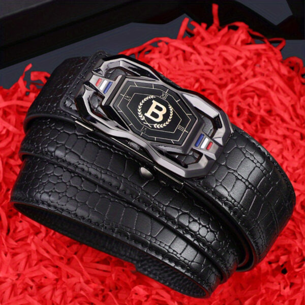 Men's Leather Belt With Automatic Buckle, Two-Layer Cowhide, Simple And Elegant Design For Business And Casual Occasions