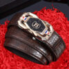 Men's Leather Belt With Automatic Buckle, Two-Layer Cowhide, Simple And Elegant Design For Business And Casual Occasions