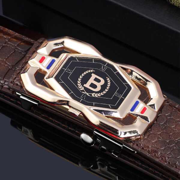 Men's Leather Belt With Automatic Buckle, Two-Layer Cowhide, Simple And Elegant Design For Business And Casual Occasions