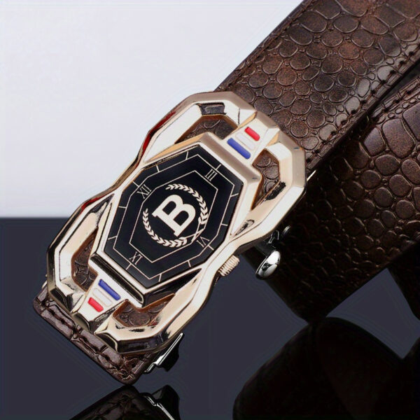 Men's Leather Belt With Automatic Buckle, Two-Layer Cowhide, Simple And Elegant Design For Business And Casual Occasions