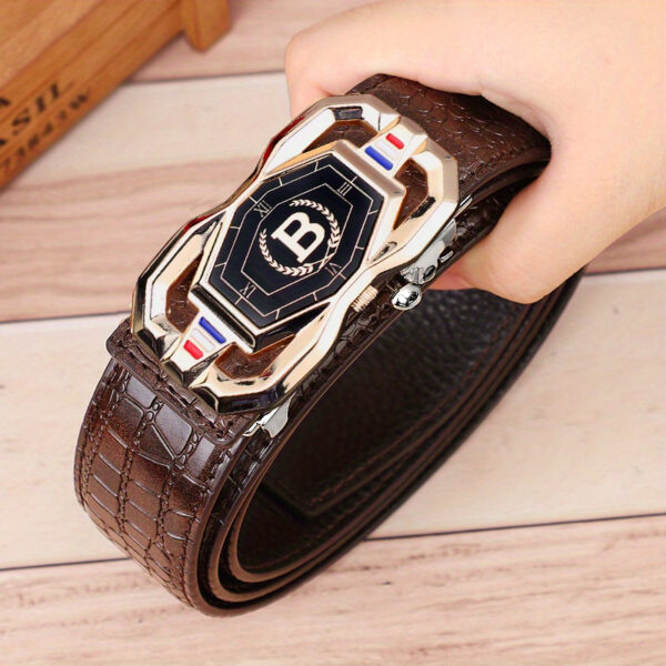 Men's Leather Belt With Automatic Buckle, Two-Layer Cowhide, Simple And Elegant Design For Business And Casual Occasions