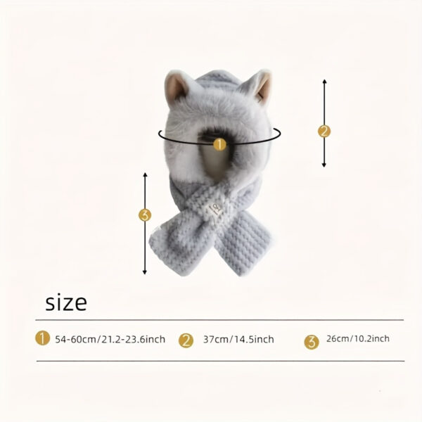 Winter Warm Hooded Scarf Beanie with Cartoon Animal Ears, Fluffy Plush Cotton Knit Neck Warmer, Elastic Moisture-Wicking Cap, Cute Thick Hand Washable Gift for Women - Cross Scarf Design