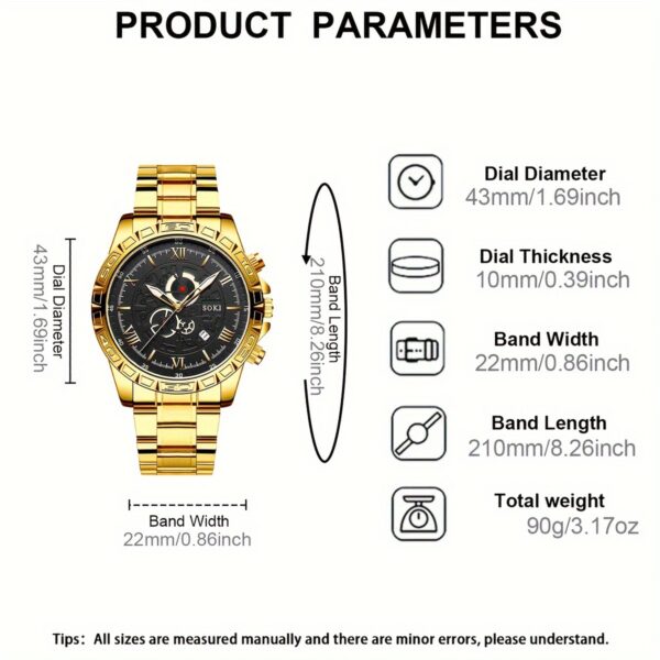 3pcs/set, Men's Stainless Steel Casual Trend Disc Calendar Quartz Watch And Lion Head Necklace Bracelet Set