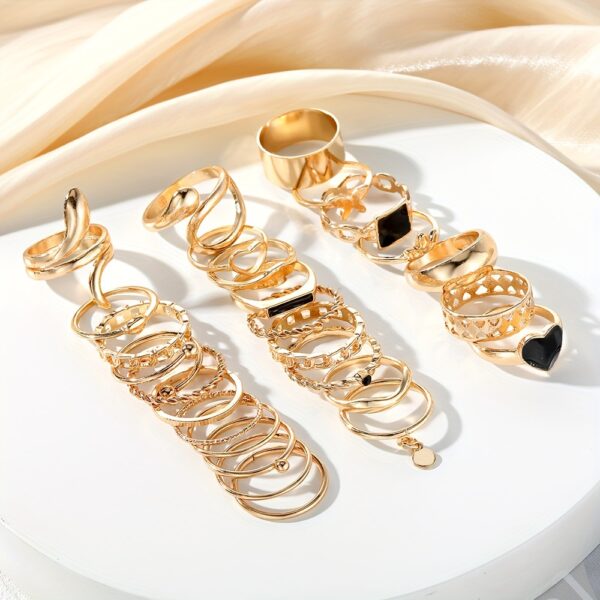 27pcs Punk Exaggerated Ring Set Trendy Patterns Y2k Vintage Style Animal Elements Mix And Match For Party And Daily Decor