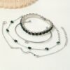 4pcs/Set Elegant Green Imitation Gemstone Rhinestone Claw Chain Snake Bracelet Open Bangle For Women