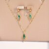 3pcs Gold-plated Grandmother Green Inlaid Rhinestone Leaf Earrings Necklace