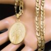 1pc Classic Virgin Mary Pendant Necklace, Stainless Steel Golden Plated Catholic Mother Mary Necklaces Jewelry For Men