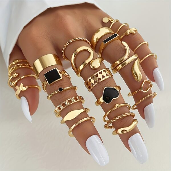27pcs Punk Exaggerated Ring Set Trendy Patterns Y2k Vintage Style Animal Elements Mix And Match For Party And Daily Decor