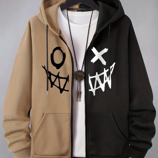 Stylish Grimace & Various Pattern Pring Men's Casual Zip Up Loose Hoodie