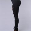 Ripped High Strech Distressed Jeans, Zipper Button Closure Solid Color Slim Fit Denim Pants, Women's Denim Jeans & Clothing