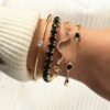 4pcs/Set Elegant Green Imitation Gemstone Rhinestone Claw Chain Snake Bracelet Open Bangle For Women