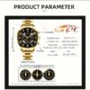 3pcs Set Luxury Business Golden Wristwatch, Stainless Steel Date Pointer Quartz Wrist Watch & Bracelet & Necklace