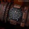 4pcs Watch And Bracelet Set, Men's Casual Quartz Wrist Watch Men's PU Strap Watch And 3pcs Bangle Set, Ideal choice for Gifts