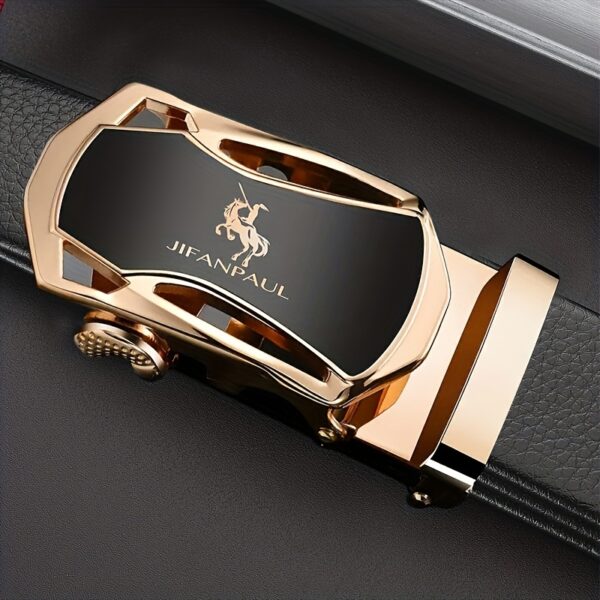 1pc Men's Creative PU Leather Belt, Golden And Black