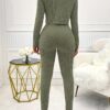Solid Color Ribbed Two-piece Set, Long Sleeve Button Front Crop Cardigan & Skinny Strapless Jumpsuit Outfits, Women's Clothing