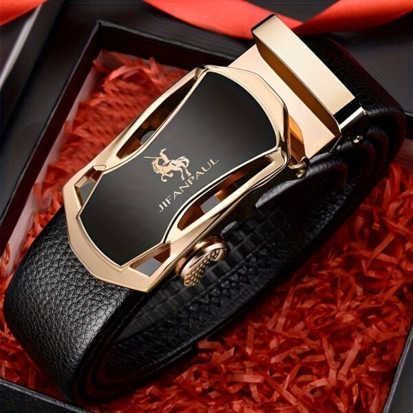1pc Men's Creative PU Leather Belt, Golden And Black