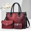 3pcs Set, Crocodile Pattern Deluxe Faux Leather Handbags, Elegant Large Capacity Fashion Tote With Shoulder Bag And Letter Pattern Clutch