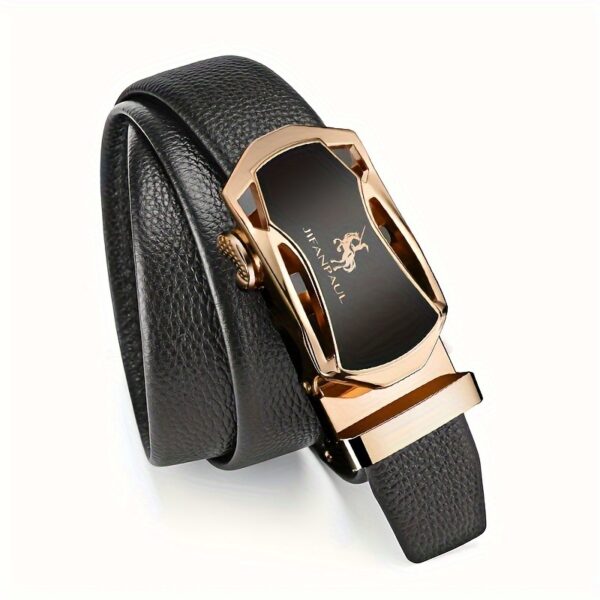 1pc Men's Creative PU Leather Belt, Golden And Black