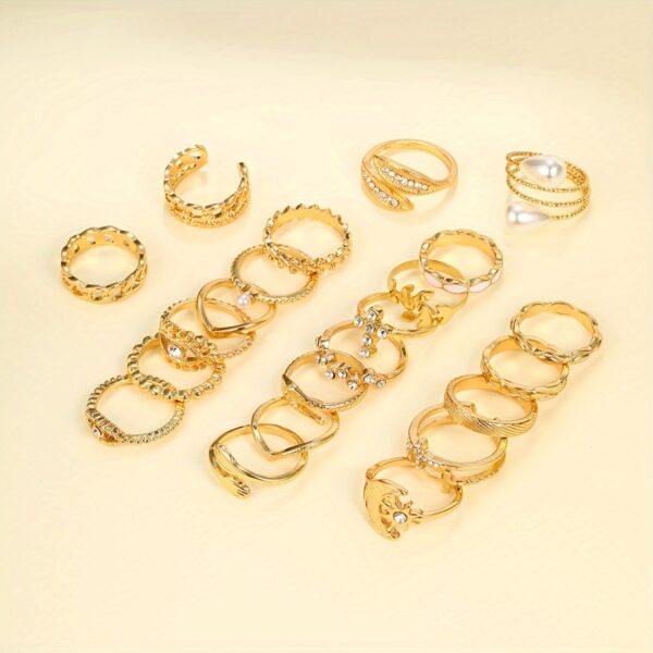 22pcs Vintage Ring Set Embrace/ Evil Eye/ Chain/ Moon & Sun Design Mix And Match For Daily Outfits Party Accessories