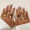27pcs Punk Exaggerated Ring Set Trendy Patterns Y2k Vintage Style Animal Elements Mix And Match For Party And Daily Decor