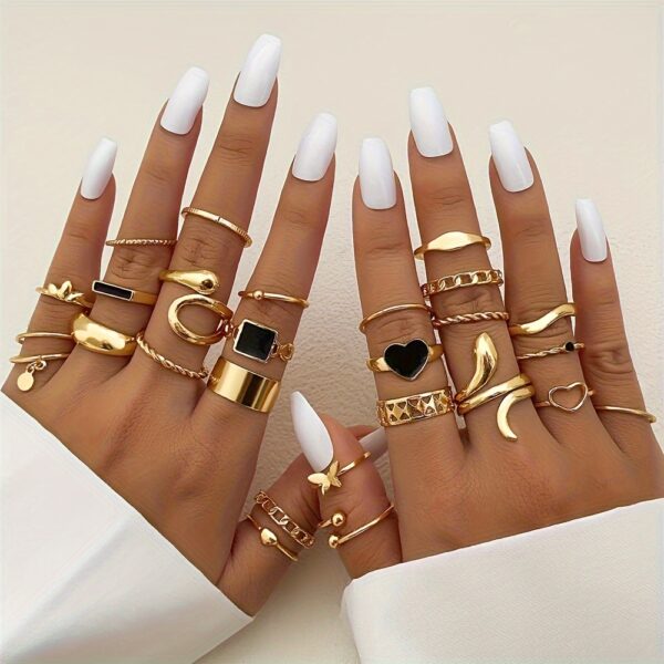 27pcs Punk Exaggerated Ring Set Trendy Patterns Y2k Vintage Style Animal Elements Mix And Match For Party And Daily Decor
