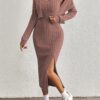 Elegant Solid Two-piece Dress Set, Long Sleeve Open Front Crop Coat & Split Thigh Sleeveless Cami Dress Outfits, Women's Clothing