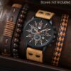 4pcs Watch And Bracelet Set, Men's Casual Quartz Wrist Watch Men's PU Strap Watch And 3pcs Bangle Set, Ideal choice for Gifts