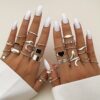 27pcs Punk Exaggerated Ring Set Trendy Patterns Y2k Vintage Style Animal Elements Mix And Match For Party And Daily Decor