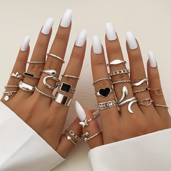 27pcs Punk Exaggerated Ring Set Trendy Patterns Y2k Vintage Style Animal Elements Mix And Match For Party And Daily Decor