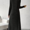 Ribbed Mock Neck Split Hem Matching Two-piece Set, Casual Long Sleeve Top & Dress Outfits, Women's Clothing