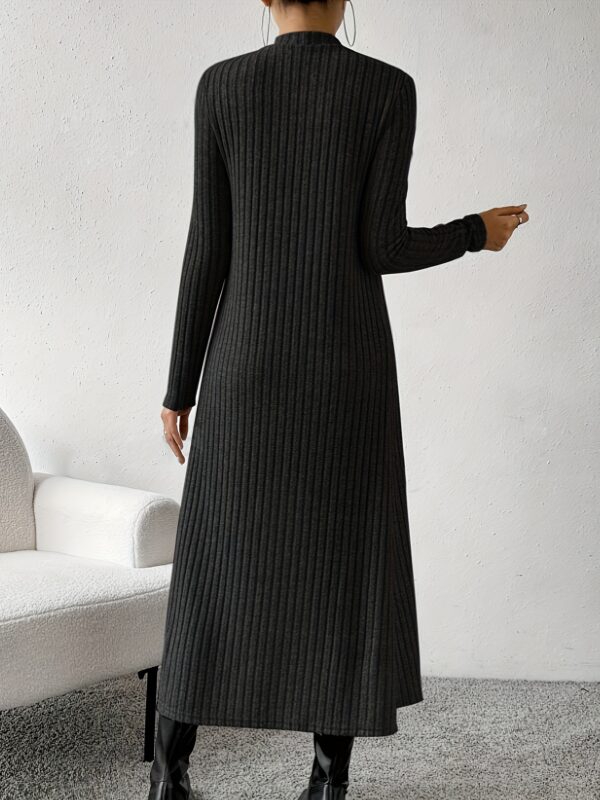 Ribbed Mock Neck Split Hem Matching Two-piece Set, Casual Long Sleeve Top & Dress Outfits, Women's Clothing