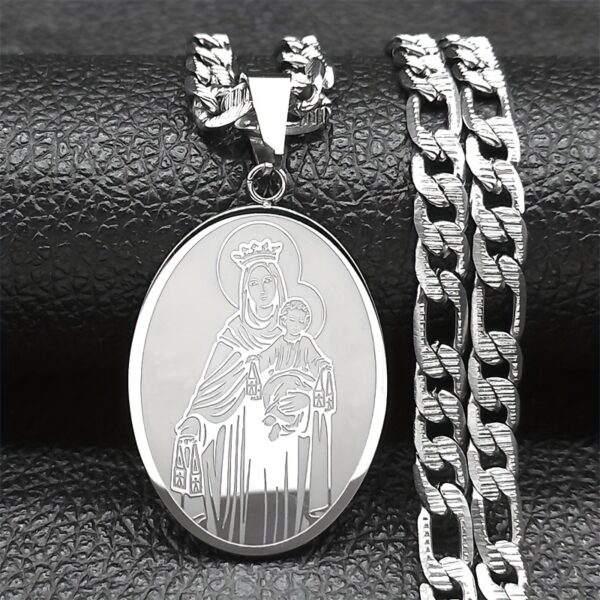 1pc Classic Virgin Mary Pendant Necklace, Stainless Steel Golden Plated Catholic Mother Mary Necklaces Jewelry For Men
