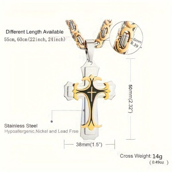 1pc Men's Vintage Flat Handmade Necklace, Golden Black Stainless Steel Cross Pendant Necklace, father's day gift Jewelry