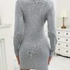 Cross V-neck Button Decor Sweater Dress, Elegant Long Sleeve Slim Bodycon Dress For Fall & Winter, Women's Clothing