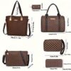 6 Pcs Allover Printed Boston Handbag & Purse Set, PU Leather Zipper Shoulder Bag, Multi-functional Leisure Commuter Bag