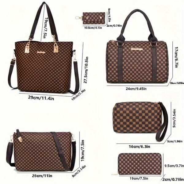 6 Pcs Allover Printed Boston Handbag & Purse Set, PU Leather Zipper Shoulder Bag, Multi-functional Leisure Commuter Bag