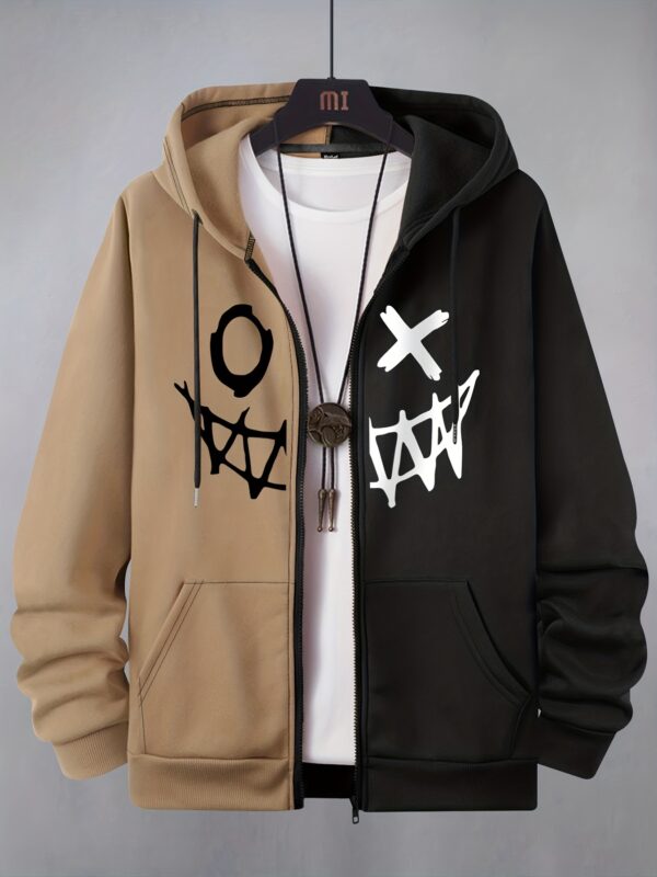 Stylish Grimace & Various Pattern Pring Men's Casual Zip Up Loose Hoodie