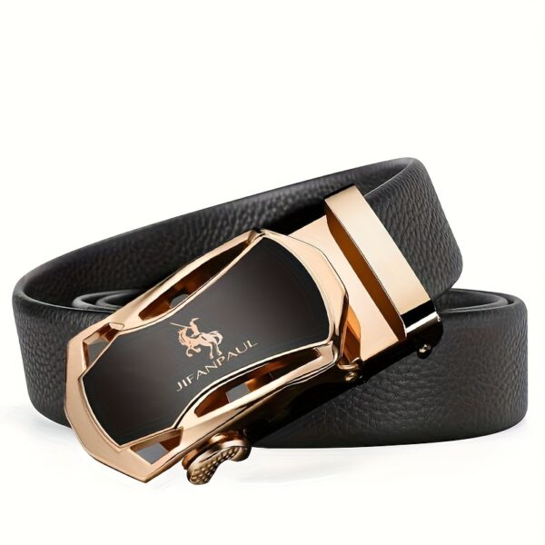 1pc Men's Creative PU Leather Belt, Golden And Black