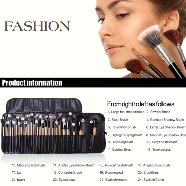 24pcs Professional Makeup Brush Set for Beginners - Oval Brushes with ABS Plastic Handles and Polyester Bristles, Unscented, Suitable for Normal Skin, Includes Foundation, Blush, Eye Shadow, Concealer Brushes with Soft Bristles and Durable Holder