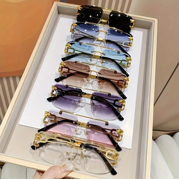 7 Pairs Of Double Horizontal Bar Glasses In Various Colors, Rectangular Metal Glasses Suitable For Daily Parties, Driving, Travel And Photography