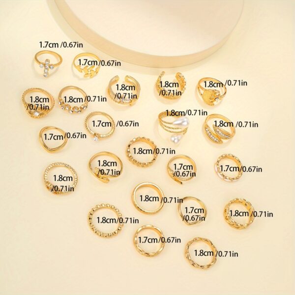 22pcs Vintage Ring Set Embrace/ Evil Eye/ Chain/ Moon & Sun Design Mix And Match For Daily Outfits Party Accessories