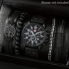 4pcs Watch And Bracelet Set, Men's Casual Quartz Wrist Watch Men's PU Strap Watch And 3pcs Bangle Set, Ideal choice for Gifts