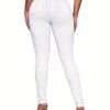 Ripped High Strech Distressed Jeans, Zipper Button Closure Solid Color Slim Fit Denim Pants, Women's Denim Jeans & Clothing
